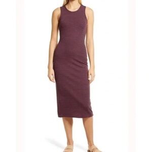 Marine Layer Lexi Rib Daytime Midi Tank Dress Cabernet Navy Stripes Size Large
